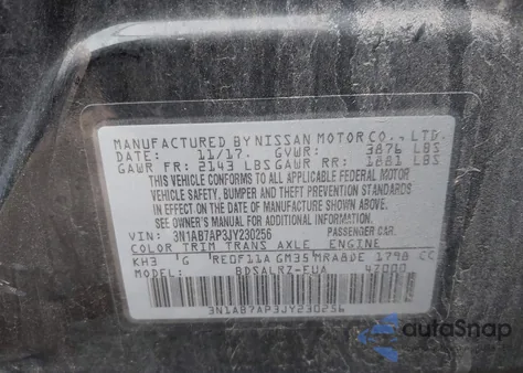 2018 Nissan Sentra Sr z USA, uszkodzony, nr VIN 3N1AB7AP3JY230256